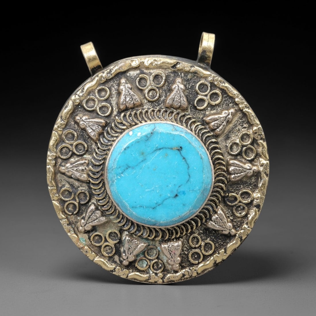 A Tibetan Silver Pendant with Central Turquoise Inlay, 20th Century, 93XM (1 of 2)
