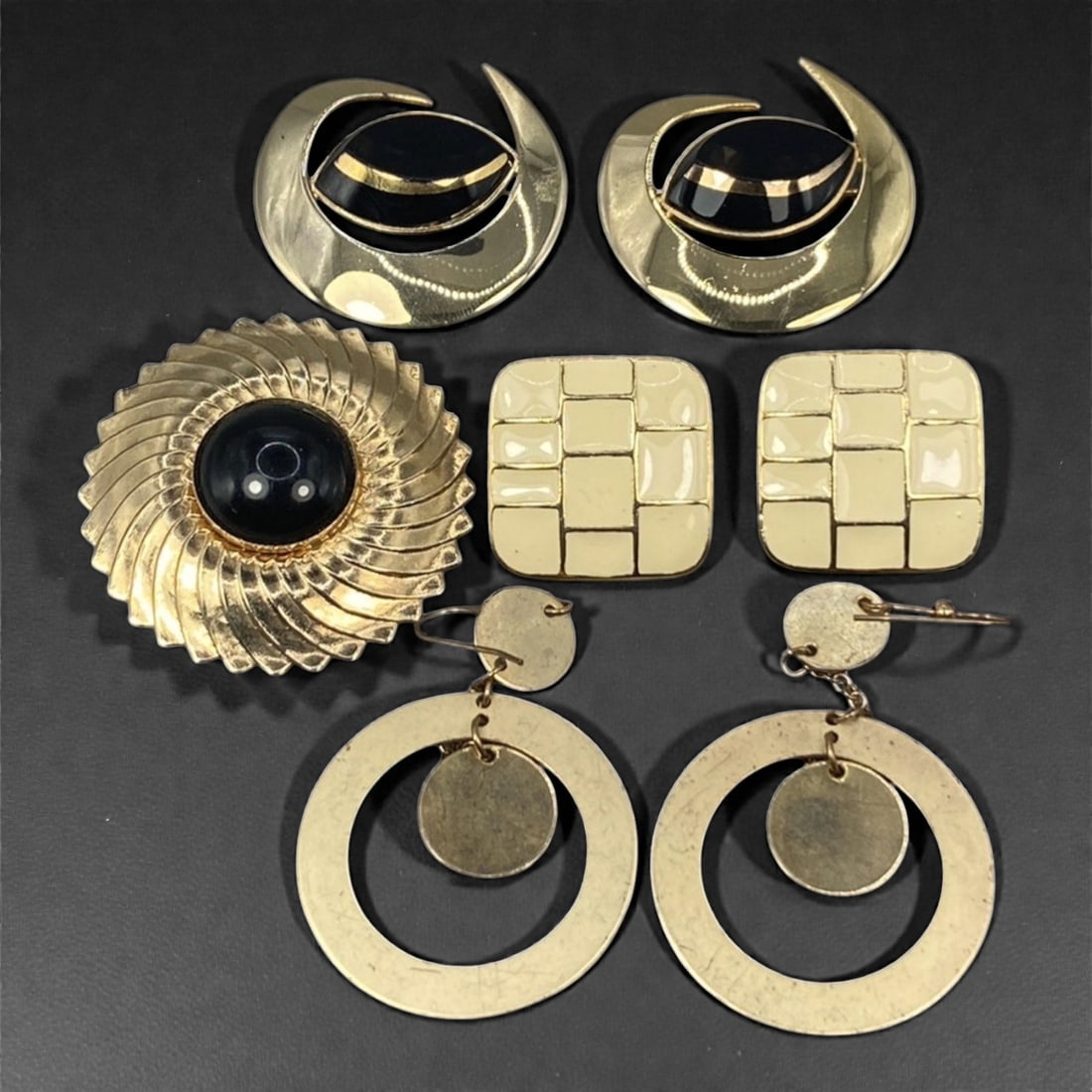 An Estate Lot of Three Pairs of Earrings and One Brooch, Late 20th Century, 50ZF (1 of 1)