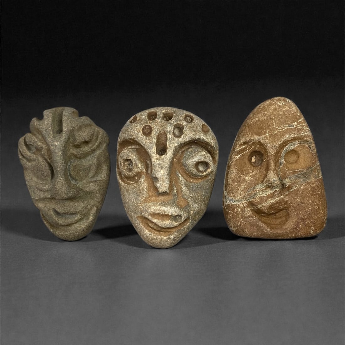 A Group of Three Medieval Stone Maskette Amulets, 10th-14th Century, 10FM (1 of 1)