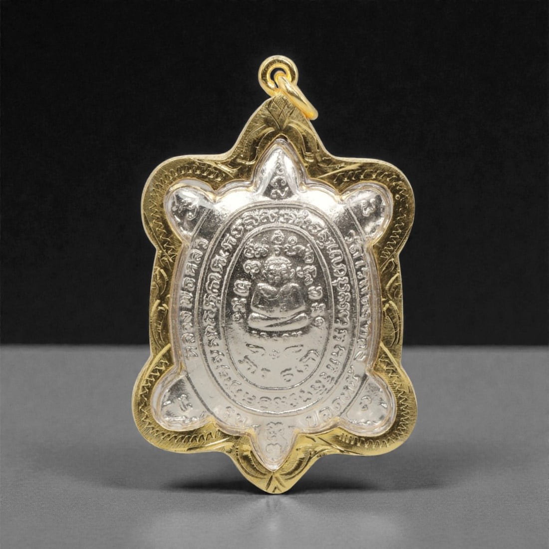 A Thai Silver Turtle Amulet Pendant with Gilded Frame, 20th Century, 92FN (1 of 2)