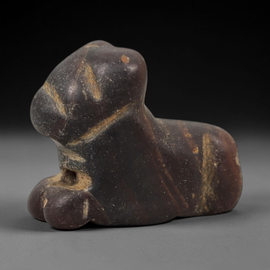 Ancient Banded Dark Stone Recumbent Feline - Near Eastern Amulet, 82AD (1 of 2)