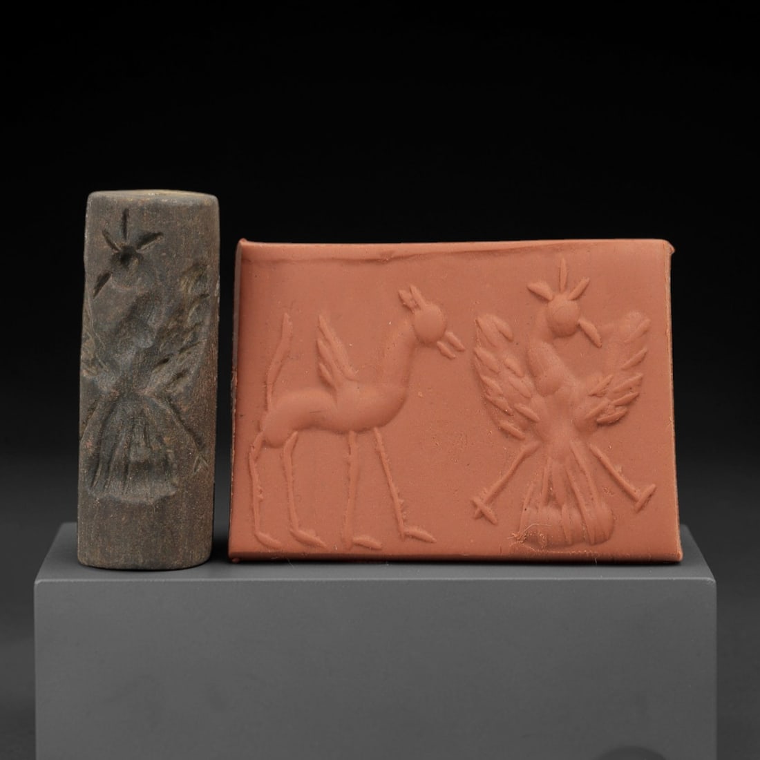 Ancient Near Eastern Clay Cylinder Seal - Animal Motif Relic, 69AH (1 of 2)