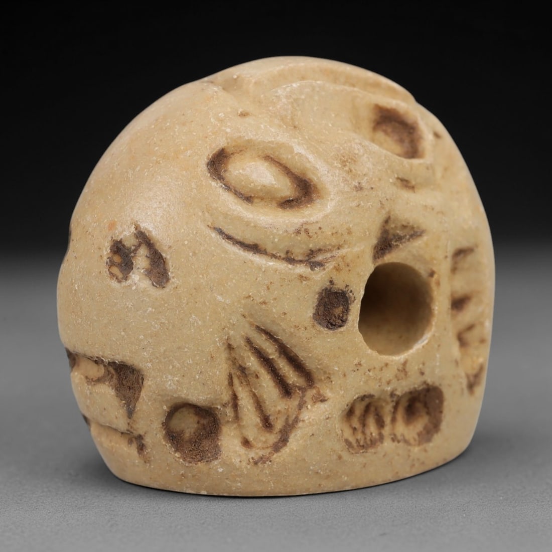 Ancient Steatite Hemispherical Stamp Seal - Humanoid Carving, 25AH (1 of 3)