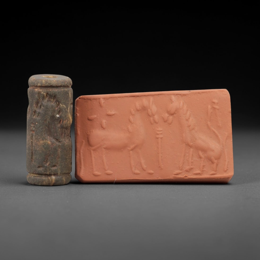Ancient Near Eastern Stone Cylinder Seal - Horse Motif Relic, 74AH (1 of 2)