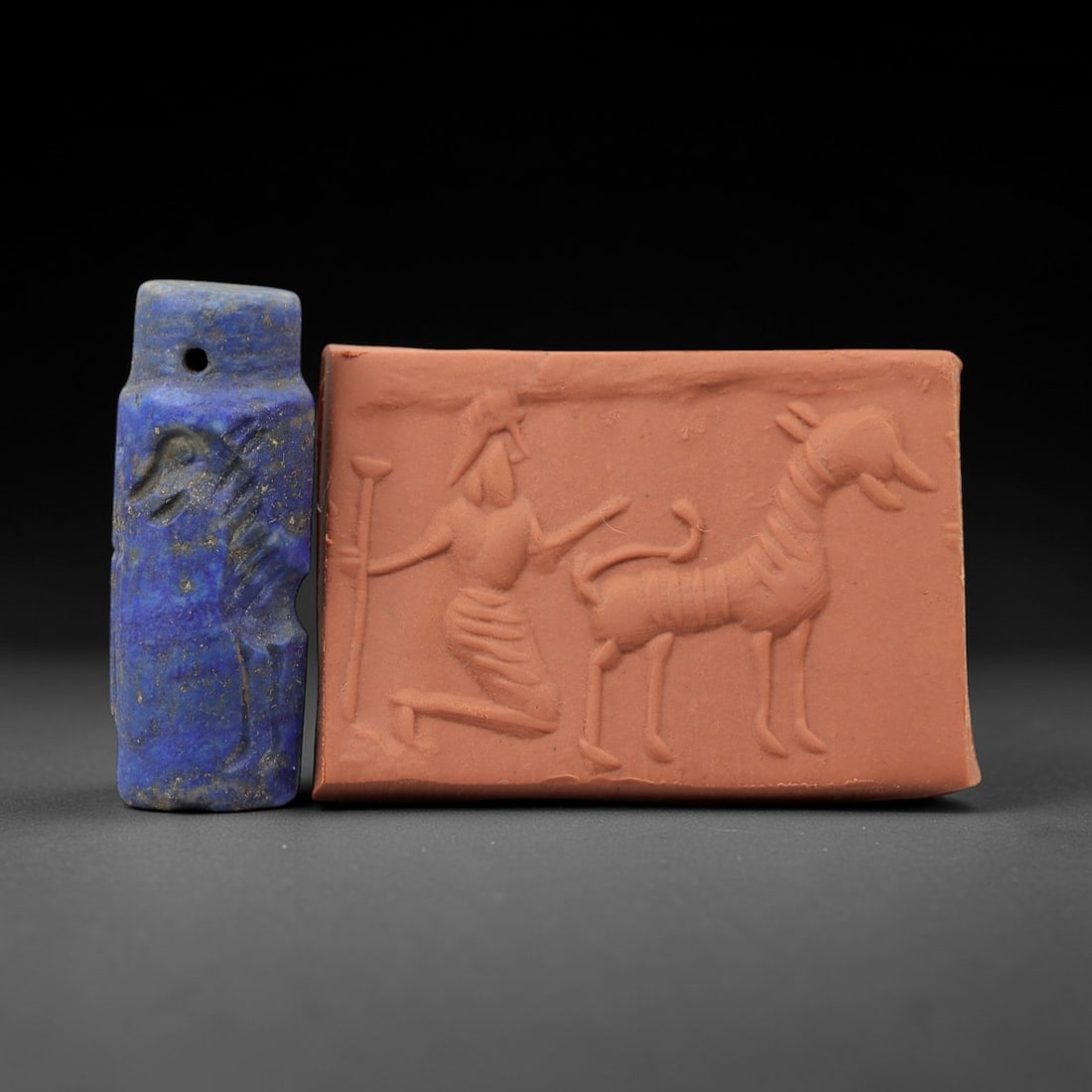 Ancient Near Eastern Lapis Lazuli Cylinder Seal - Human & Animal Motif, 63AH (1 of 2)