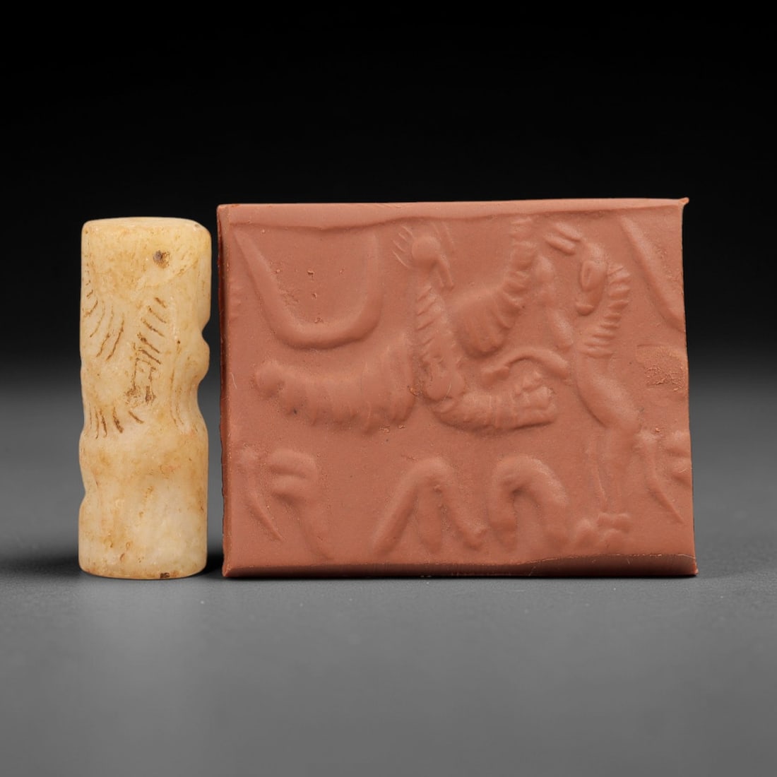 Ancient Near Eastern Stone Cylinder Seal - Vulture & Horse Motif, 67AH (1 of 2)
