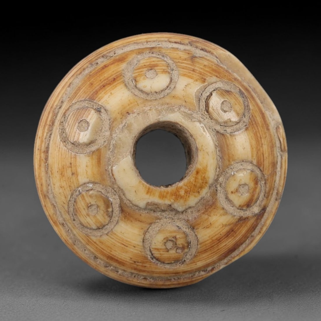 Ancient Near Eastern Bone Spindle Whorl - Dot-in-Circle Motif, 80AH (1 of 2)