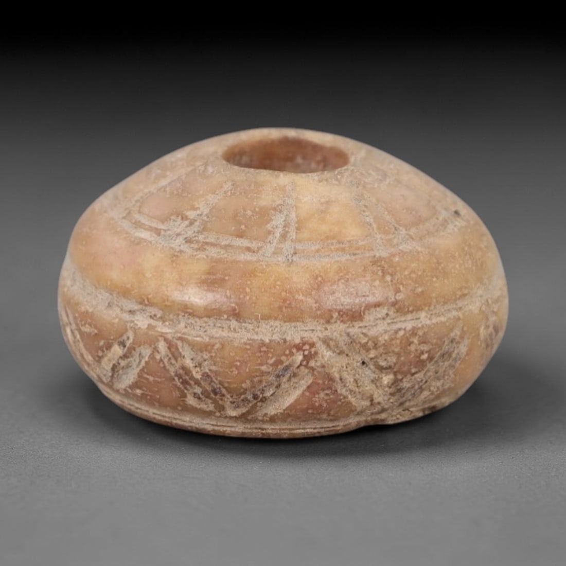 Ancient Stone Spindle Whorl - Near Eastern Linear Motif, 76XR (1 of 2)