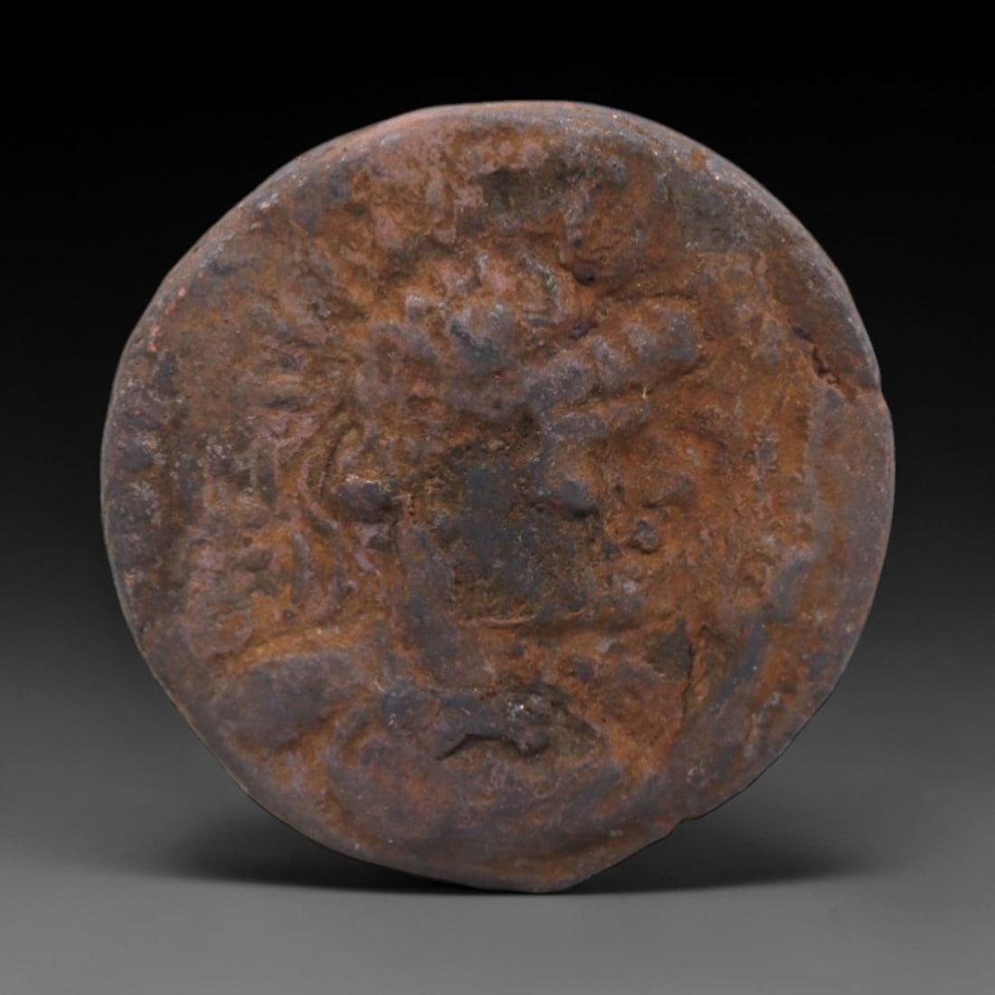 KUSHAN EMPIRE: Horse Rider - Imperial Expansion Bronze Coin, 2nd-3rd Century, 20mm, 7.28g, 10XS: This weathered bronze coin from the later Kushan Empire captures the martial spirit and nomadic roots of Central Asian power in South Asia. The obverse bears a radiate royal portrait, its features sof