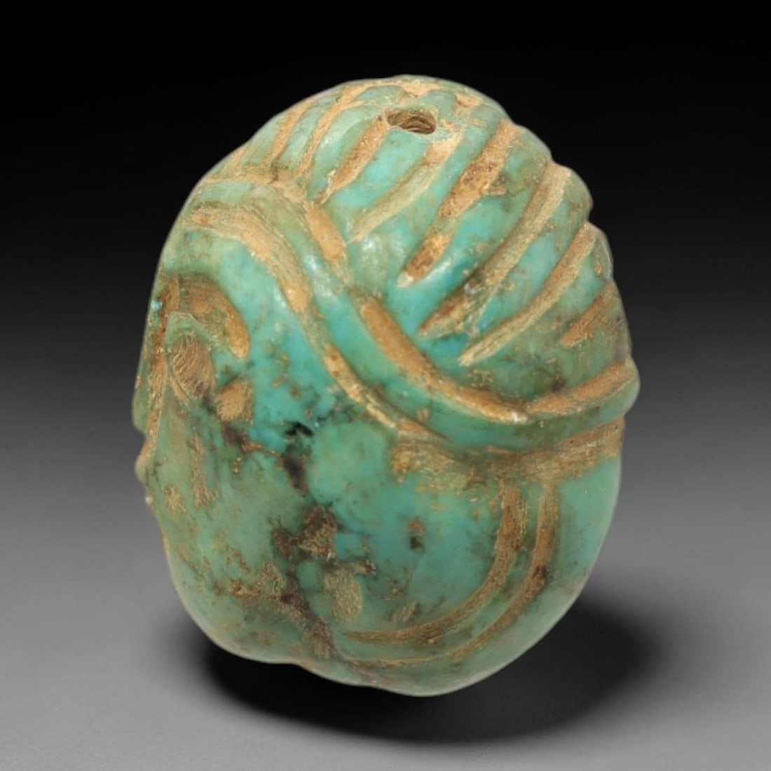 Ancient Turquoise Face Amulet - Miniature Carved Bead, 4XV (1 of 2)