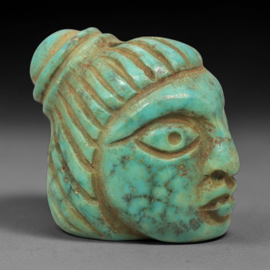 Ancient Turquoise Head Amulet - Near Eastern Figurine, 12XV (1 of 2)