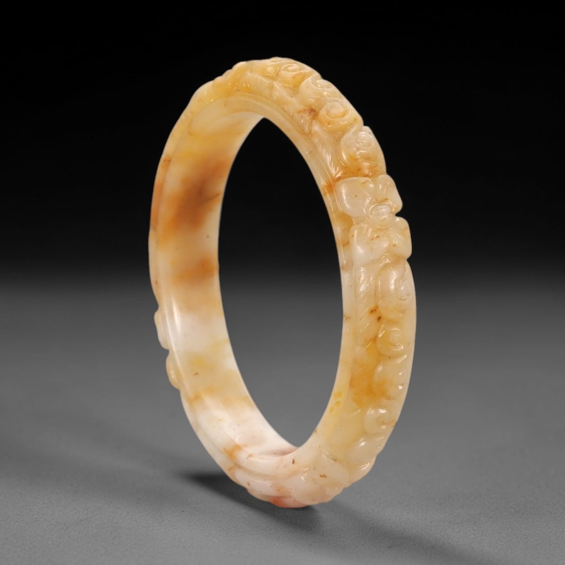 A Chinese Carved Jadeite Jade Bangle Bracelet, 20th Century, 34ZL (1 of 2)