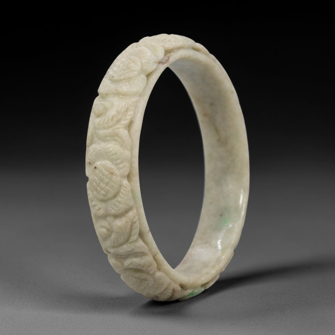 A Chinese Carved Jadeite Jade Bangle Bracelet, 20th Century, 28ZL (1 of 2)