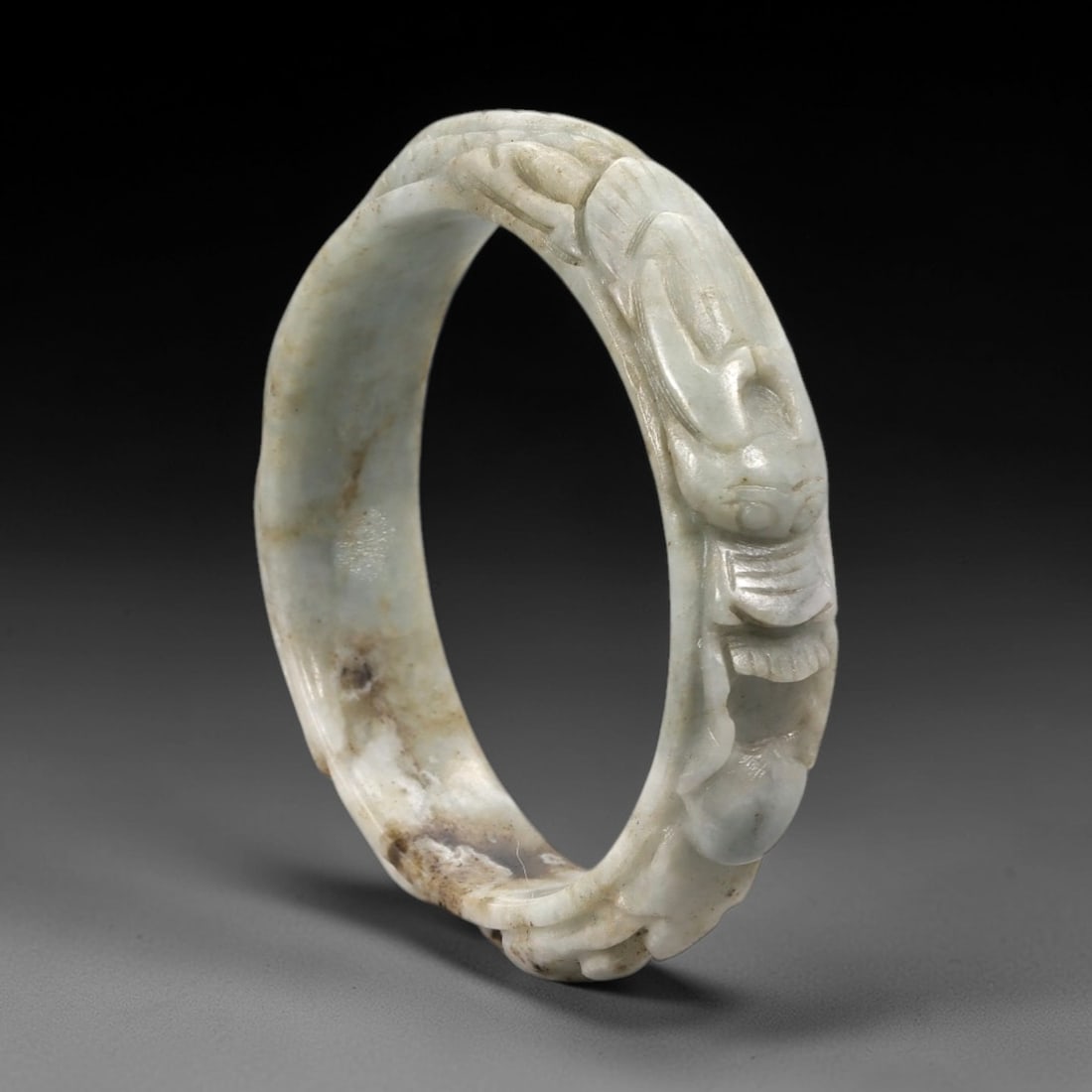 A Chinese Carved Jadeite Jade Bangle Bracelet, 20th Century, 56ZL (1 of 2)