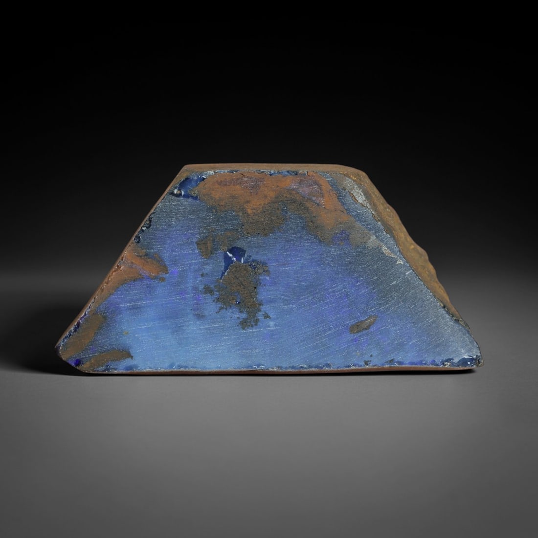 28.80 Carats Winton Boulder Opal Rough Slab - Natural Australian Opal, 40XP: This impressive 28.80ct Winton boulder opal rough slab features a dramatic field of rich, velvety cobalt blue iridescence, with streaks of vivid indigo and hints of seafoam-green that glow intensely u