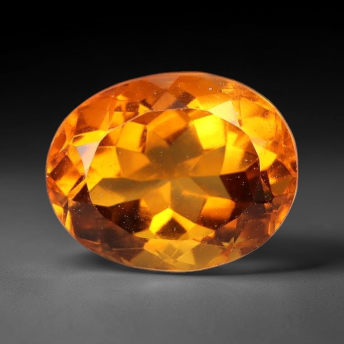 3.25 Carats Rich Golden Citrine Oval - Natural Brazilian Stone, 28XP: This resplendent oval-cut citrine blazes with a saturated golden-orange hue, reminiscent of warm sunlight filtering through amber. The precision faceting creates a brilliant play of light, with each f