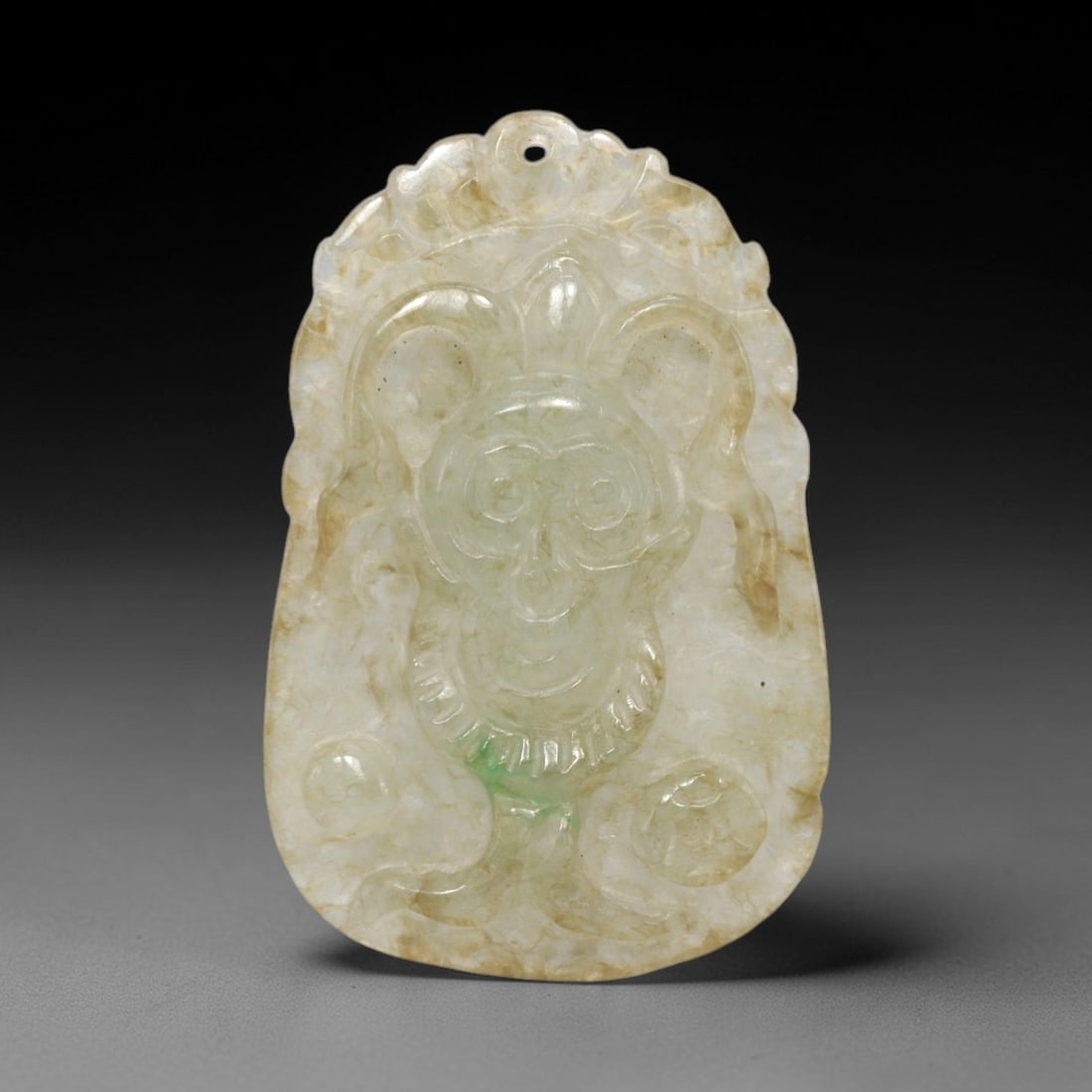 A Chinese Jadeite Jade Mythical Beast Pendant Plaque, 20th Century, 69FR (1 of 2)