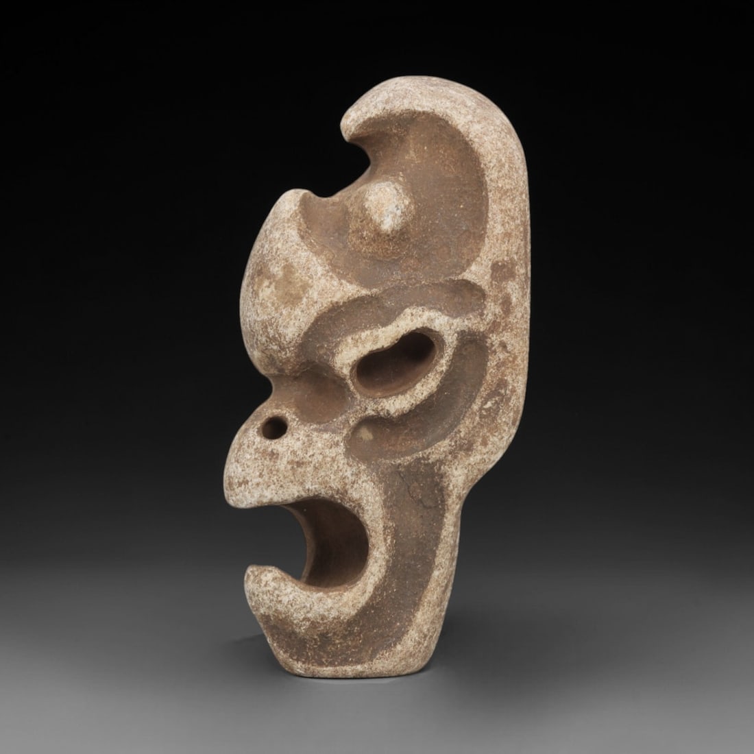 Ancient Stone Anthropomorphic Head - Tribal Ritual Maskette, 28FX (1 of 2)
