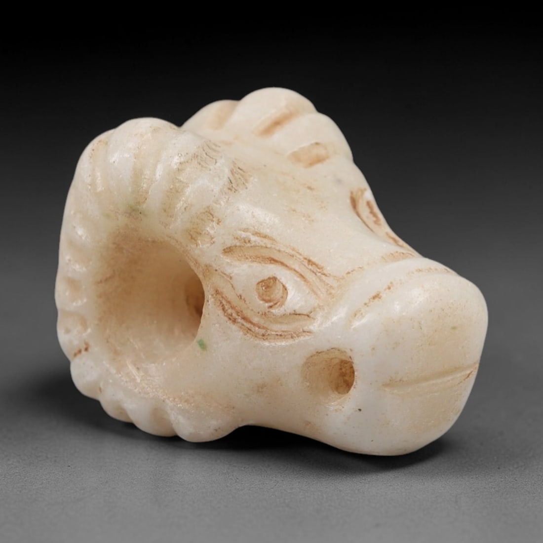Ancient Marble Ram Head - Near Eastern Amulet Figurine, 17AK (1 of 2)