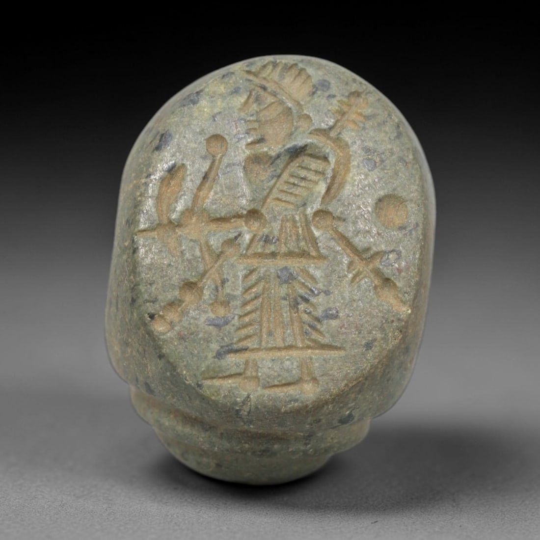 Ancient Stone Hemispherical Stamp Seal - Near Eastern Deity Figure, 39ZP (1 of 2)
