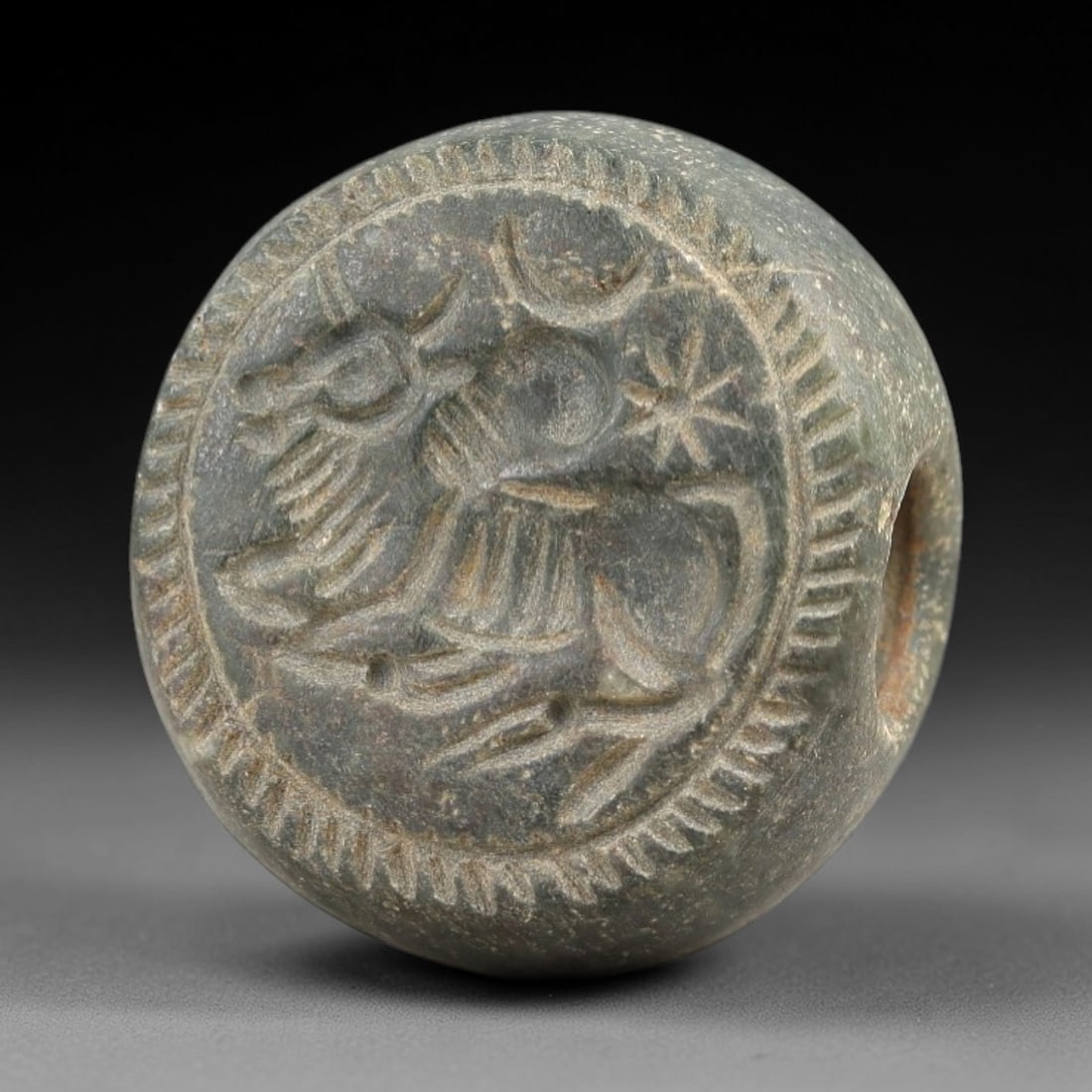 Ancient Stone Hemispherical Stamp Seal - Near Eastern Bull Amulet, 2AN (1 of 2)
