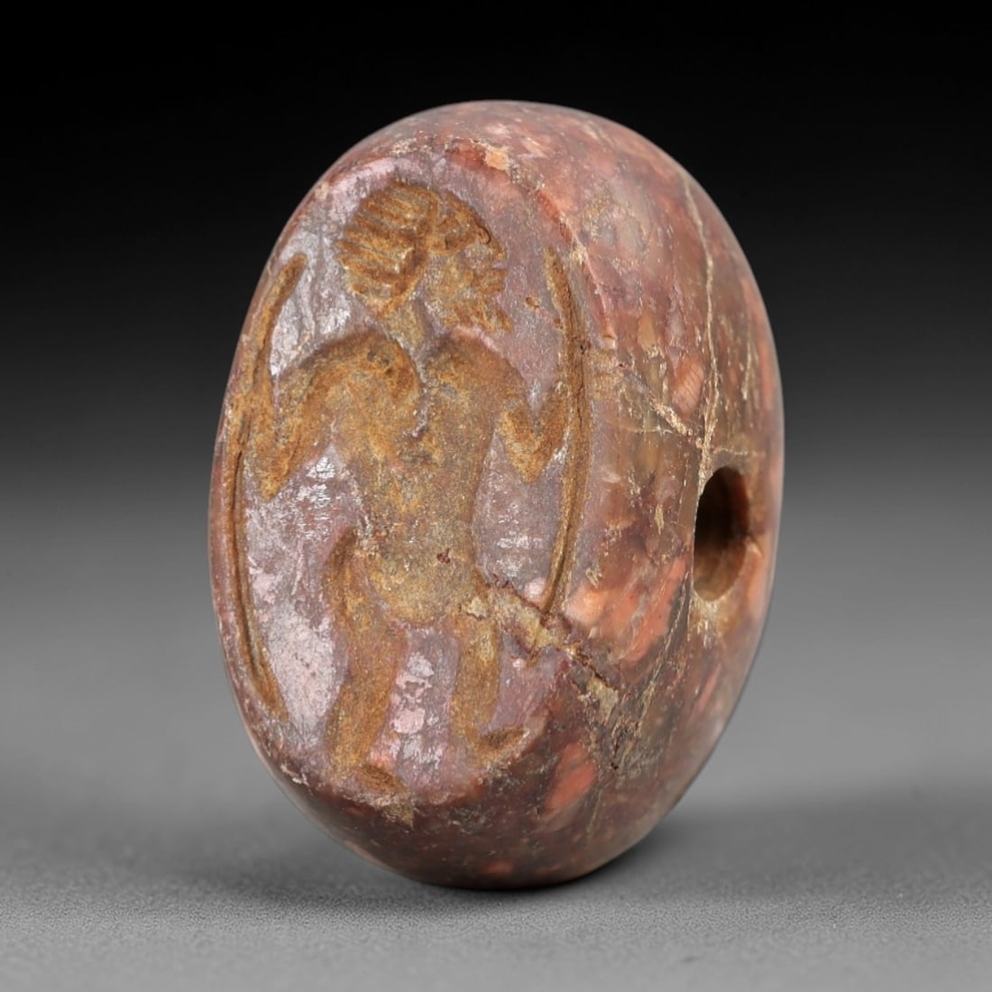 Ancient Stone Hemispherical Stamp Seal - Near Eastern Hero Amulet, 7AN (1 of 2)