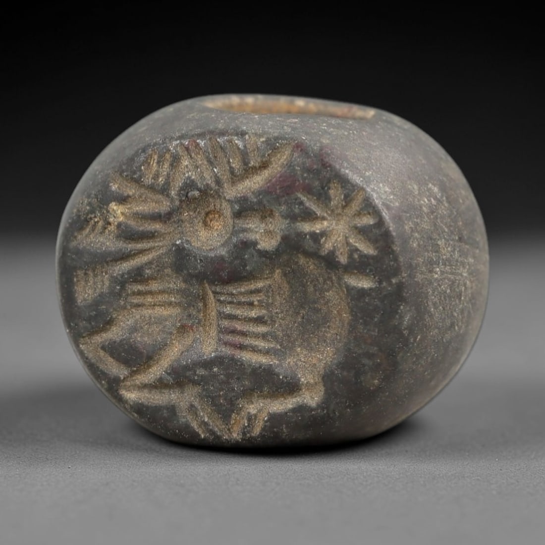 Ancient Dark Stone Stamp Seal - Near Eastern Animal Figure, 27AN (1 of 2)