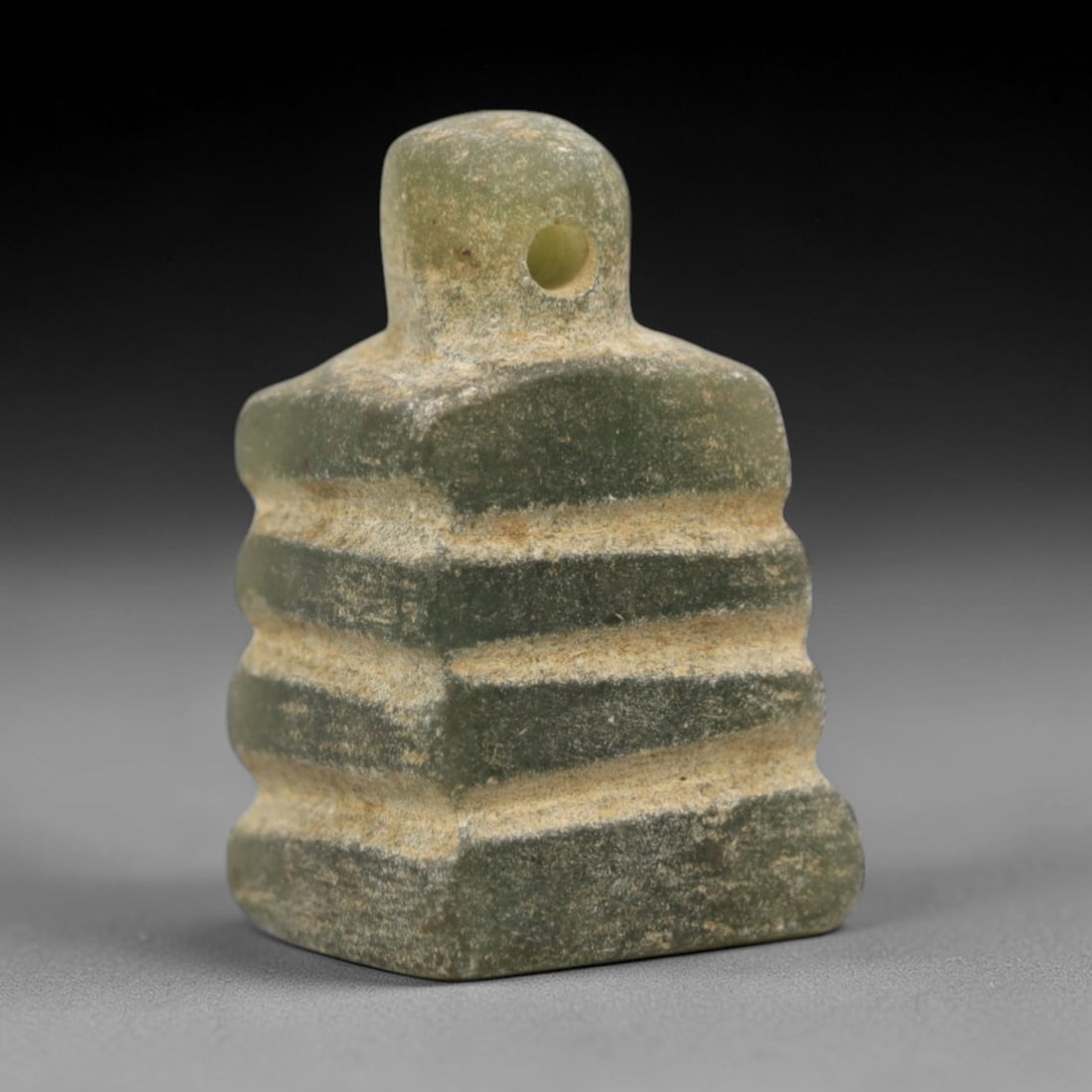 Ancient Near Eastern Green Stone Stepped Amulet - Carved Pendant Figure, 89ZW (1 of 2)