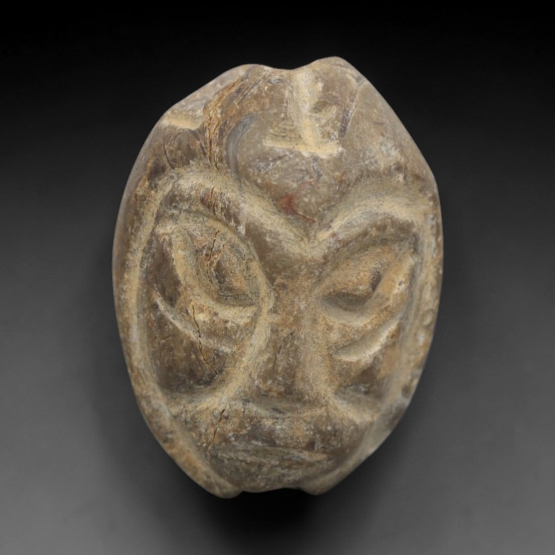 Ancient Near Eastern Stone Face Amulet - Carved Pendant Figure, 25ZV (1 of 2)