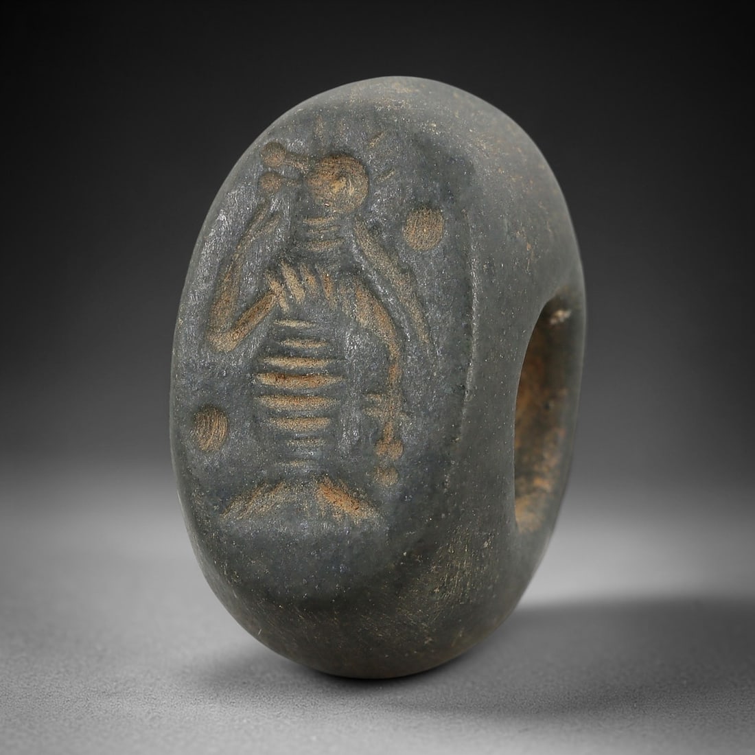 Ancient Dark Stone Stamp Seal - Near Eastern Anthropomorphic Figure, 80AN (1 of 2)