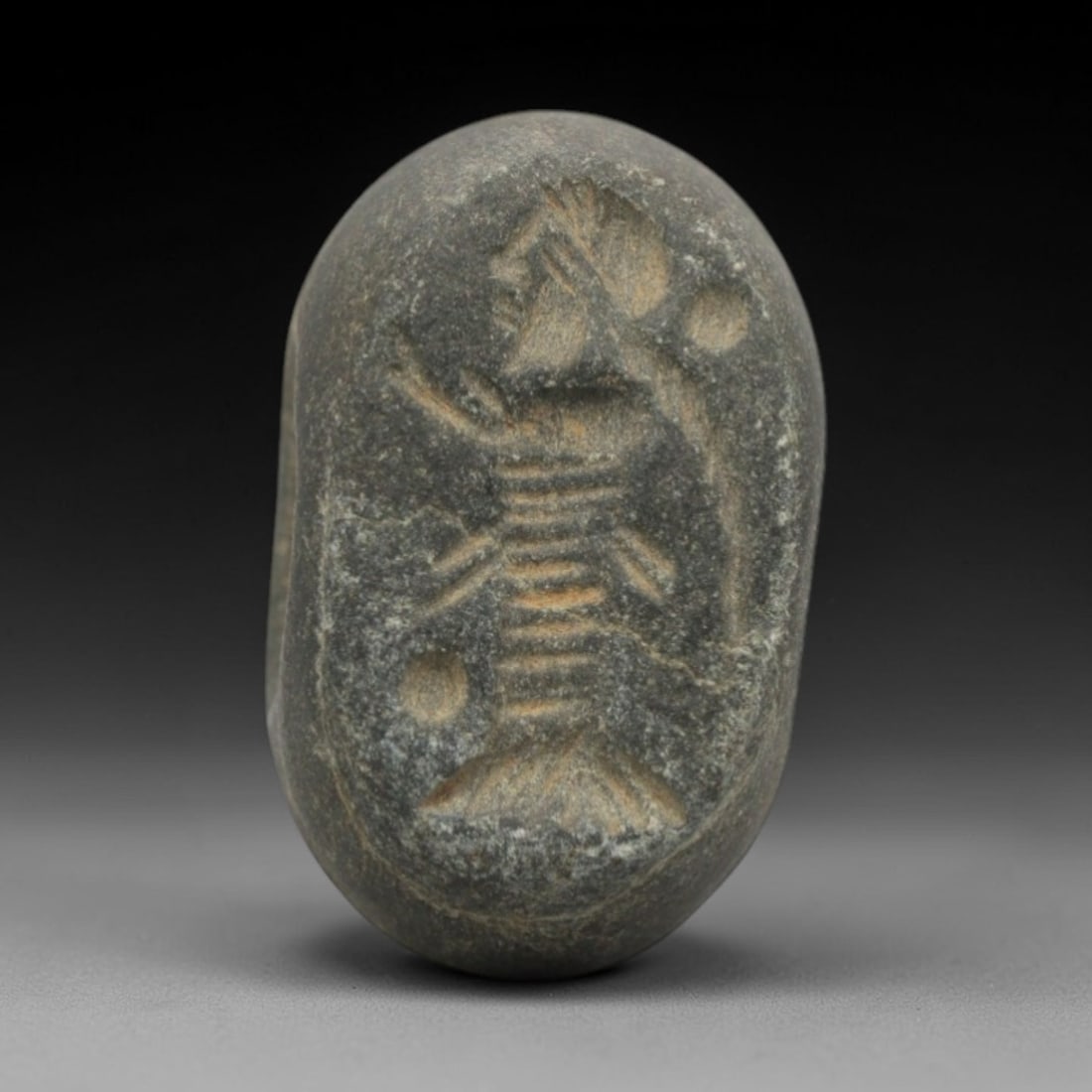 Ancient Stone Hemispherical Stamp Seal - Near Eastern Anthropomorphic Figure, 44ZS (1 of 2)