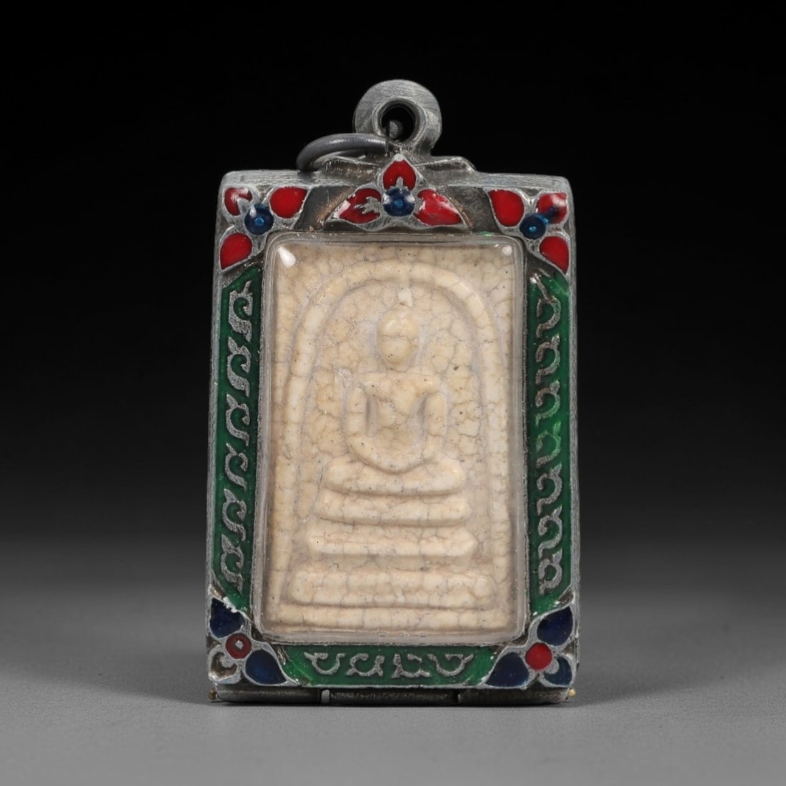A Thai Phra Somdej Amulet in an Enameled Silver Frame, 20th Century, 82ZL (1 of 2)