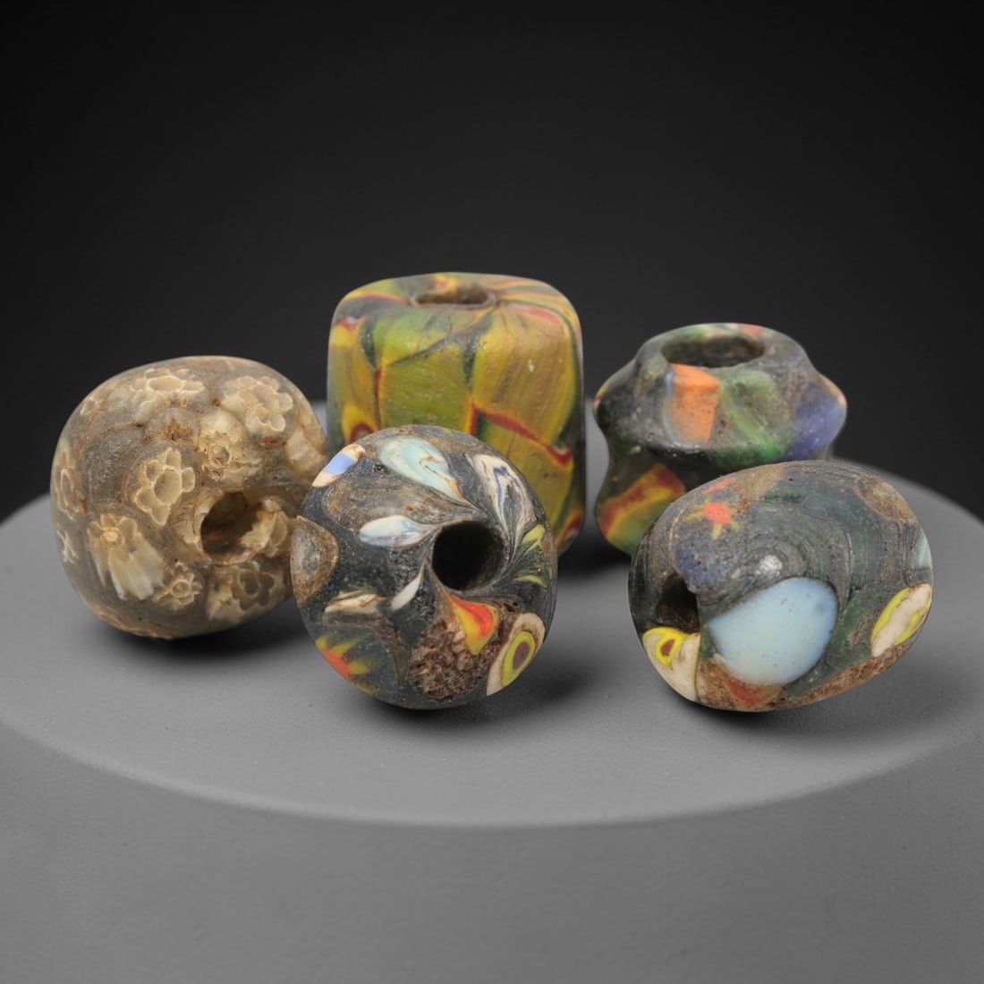 A Group of Venetian Marbled and Mosaic Glass Beads, 19th-20th Century, 93ZM (1 of 1)