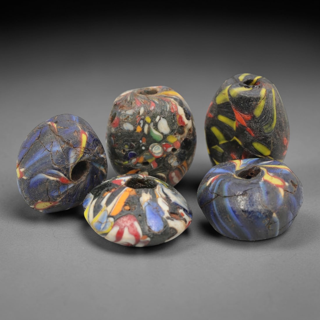 A Group of Five Venetian "End of Day" Glass Trade Beads, 19th-20th Century, 92ZM (1 of 1)