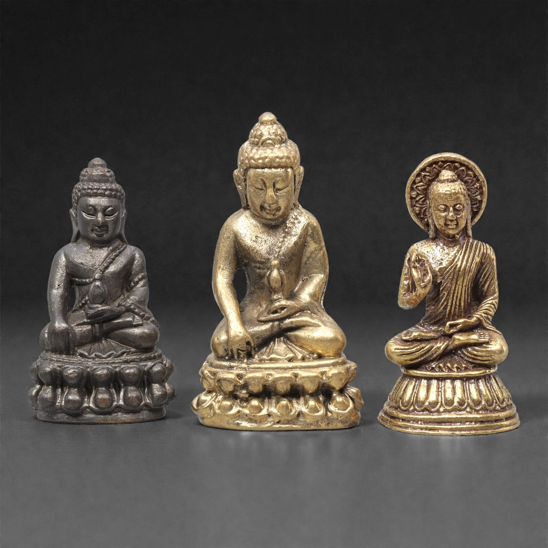 A Set of Three Thai Brass Buddha Figures, 20th Century, 68ZG (1 of 1)