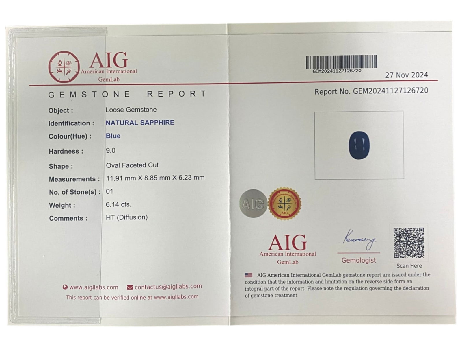 6.14 Carats Certified Deep Blue Sapphire - Natural Ceylon Gemstone, LZ109 (1 of 2)