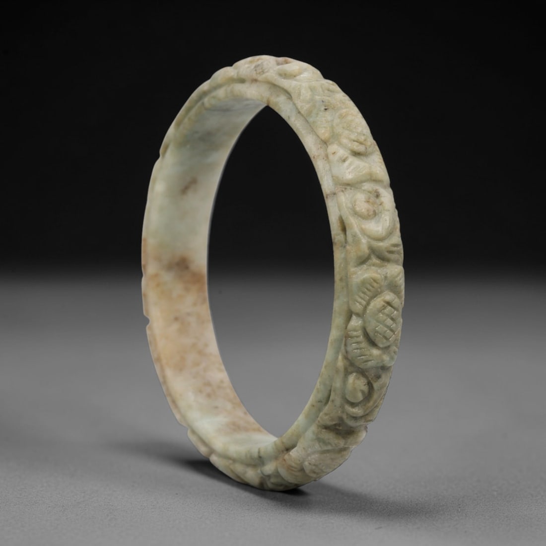 A Chinese Carved Jadeite Jade Bangle Bracelet, 20th Century, 23ZL (1 of 2)
