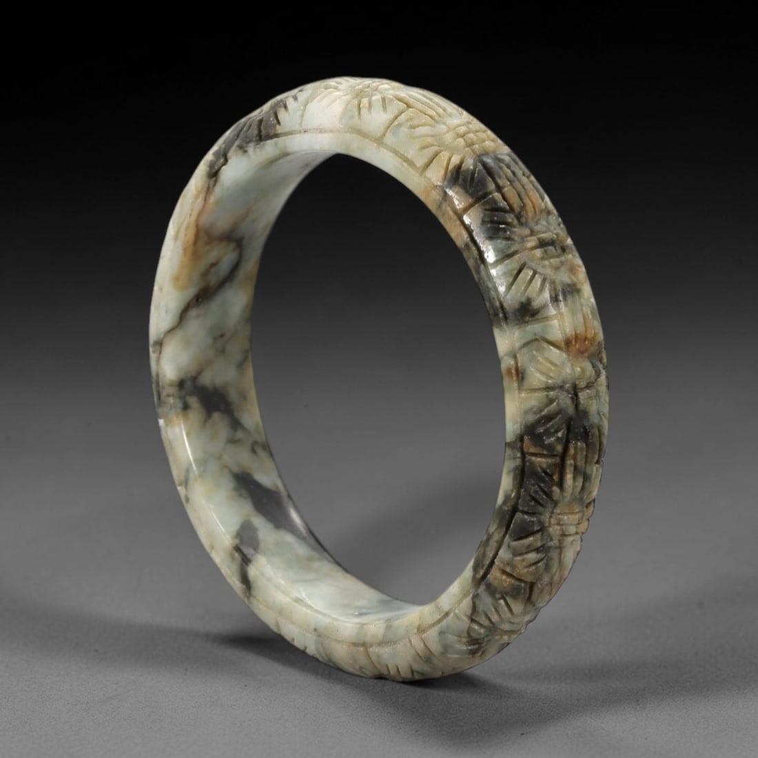 A Chinese Carved Jadeite Jade Bangle Bracelet, 20th Century, 53ZL (1 of 2)
