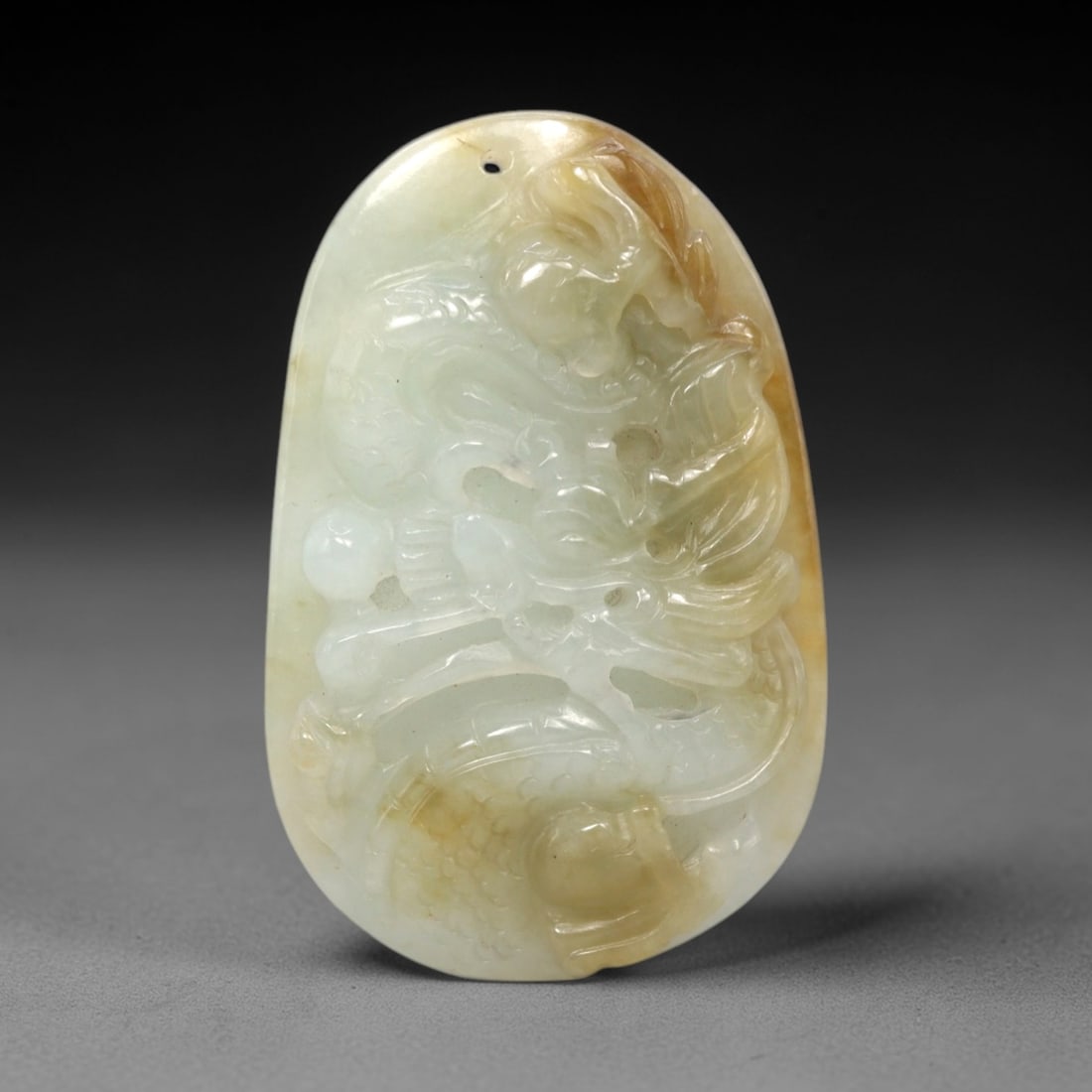 A Chinese Jadeite Jade Dragon-Form Pendant Plaque, 20th Century, 41FR (1 of 2)