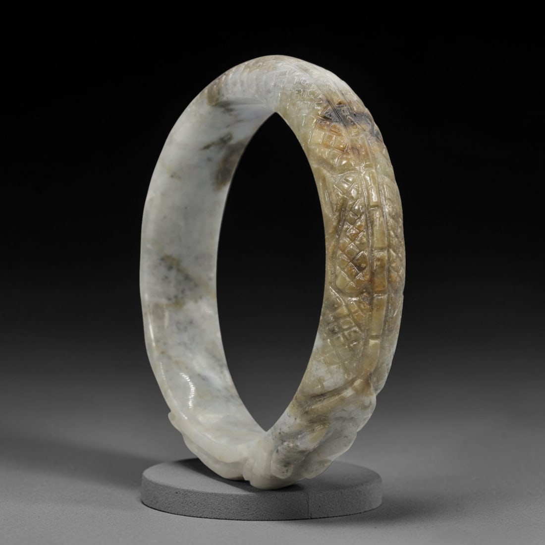 A Chinese Carved Jadeite Jade Bangle Bracelet, 20th Century, 30ZL (1 of 2)