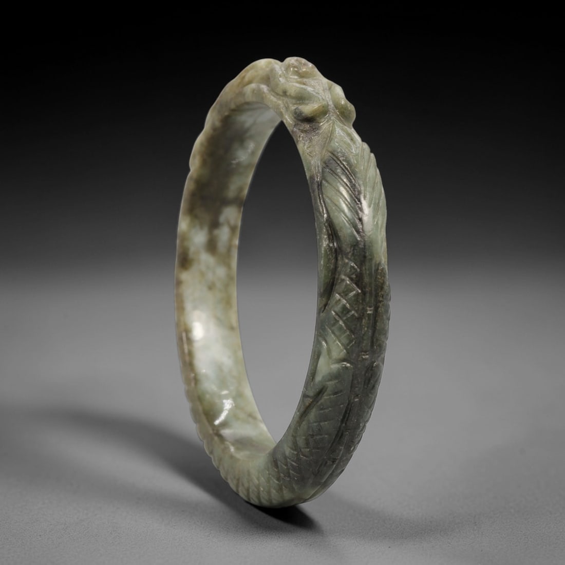 A Chinese Carved Jadeite Jade Bangle Bracelet, 20th Century, 21ZL (1 of 2)