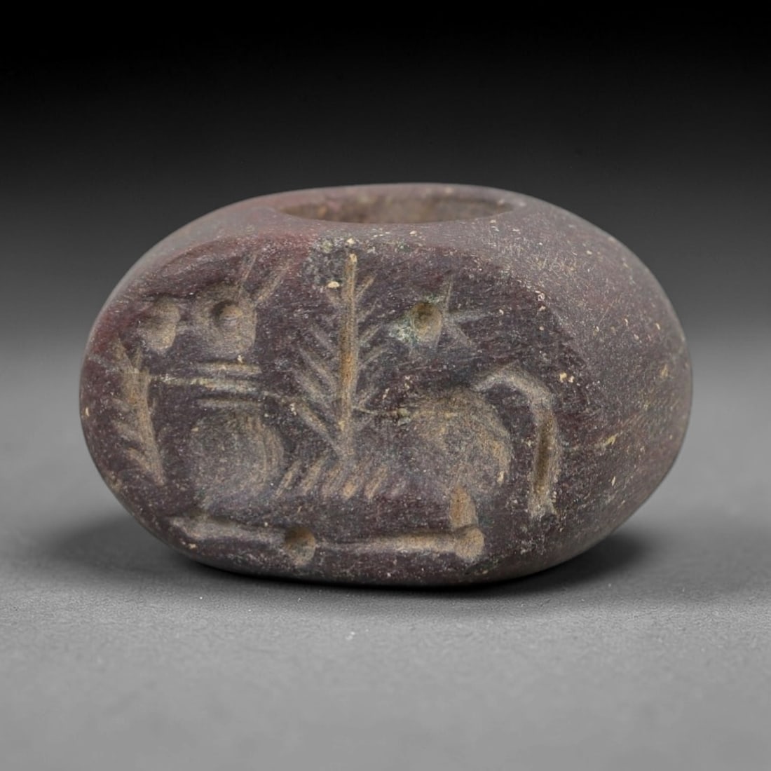 Ancient Stone Hemispherical Stamp Seal - Near Eastern Winged Figure, 93AN (1 of 2)