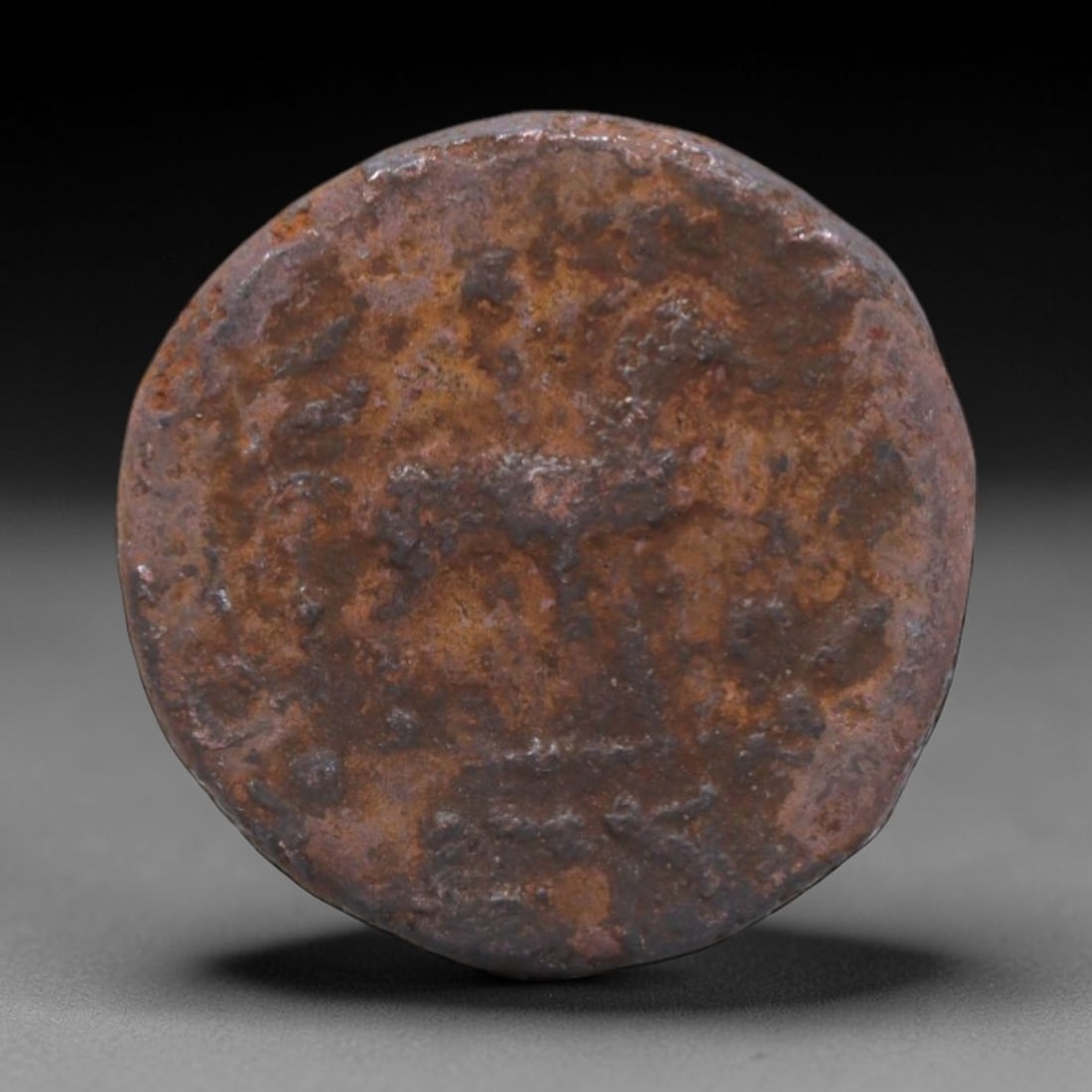 KUSHAN EMPIRE: Shiva and Nandi - Hindu Devotion Bronze Coin, 2nd-3rd Century, 24mm, 9.86g, 3XS: This weathered bronze coin from the late Kushan Empire is a powerful testament to the religious transformation that reshaped South Asian power in antiquity. The reverse depicts the Hindu deity Shiva (