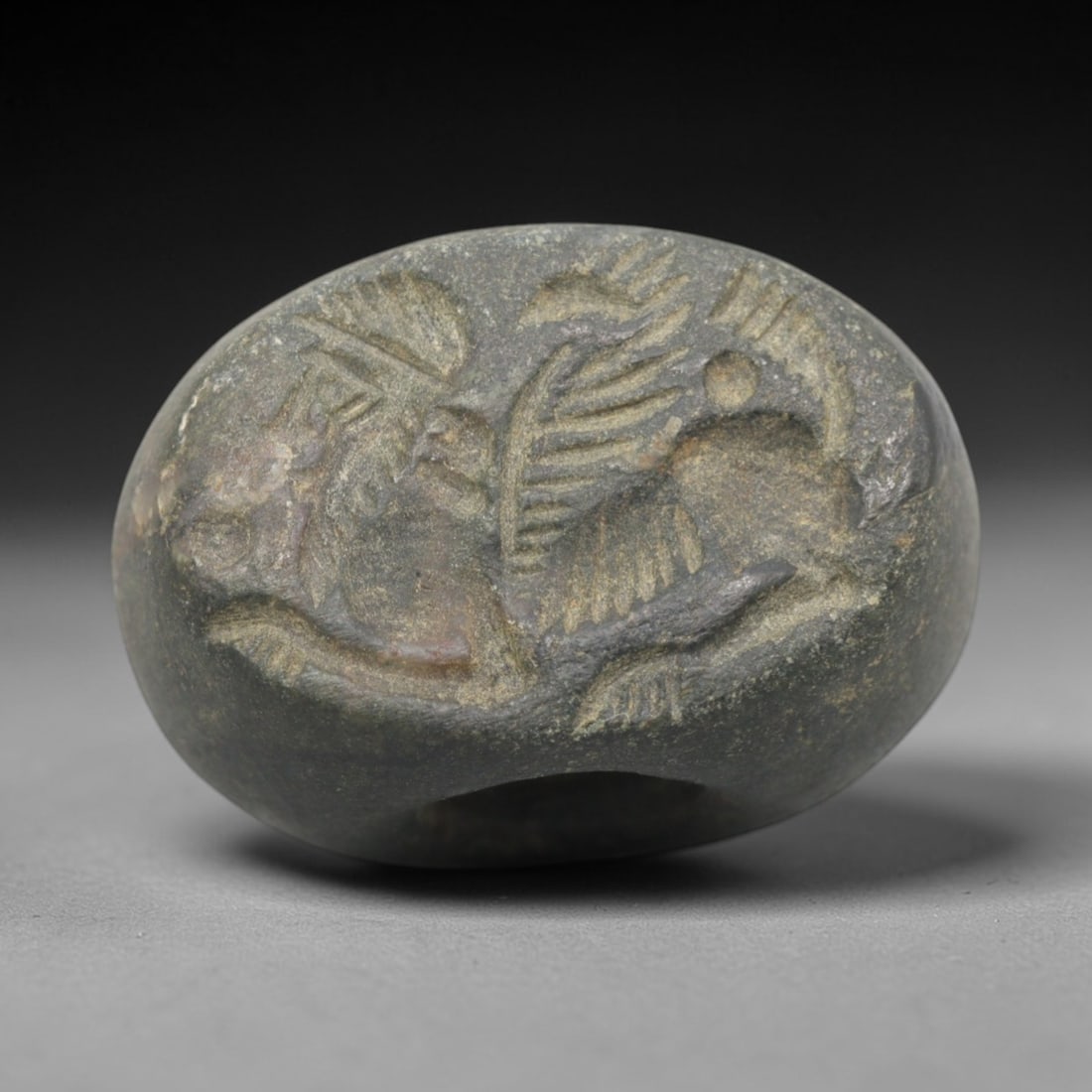 Ancient Stone Hemispherical Stamp Seal - Near Eastern Mythical Creature Figure, 69ZS (1 of 2)
