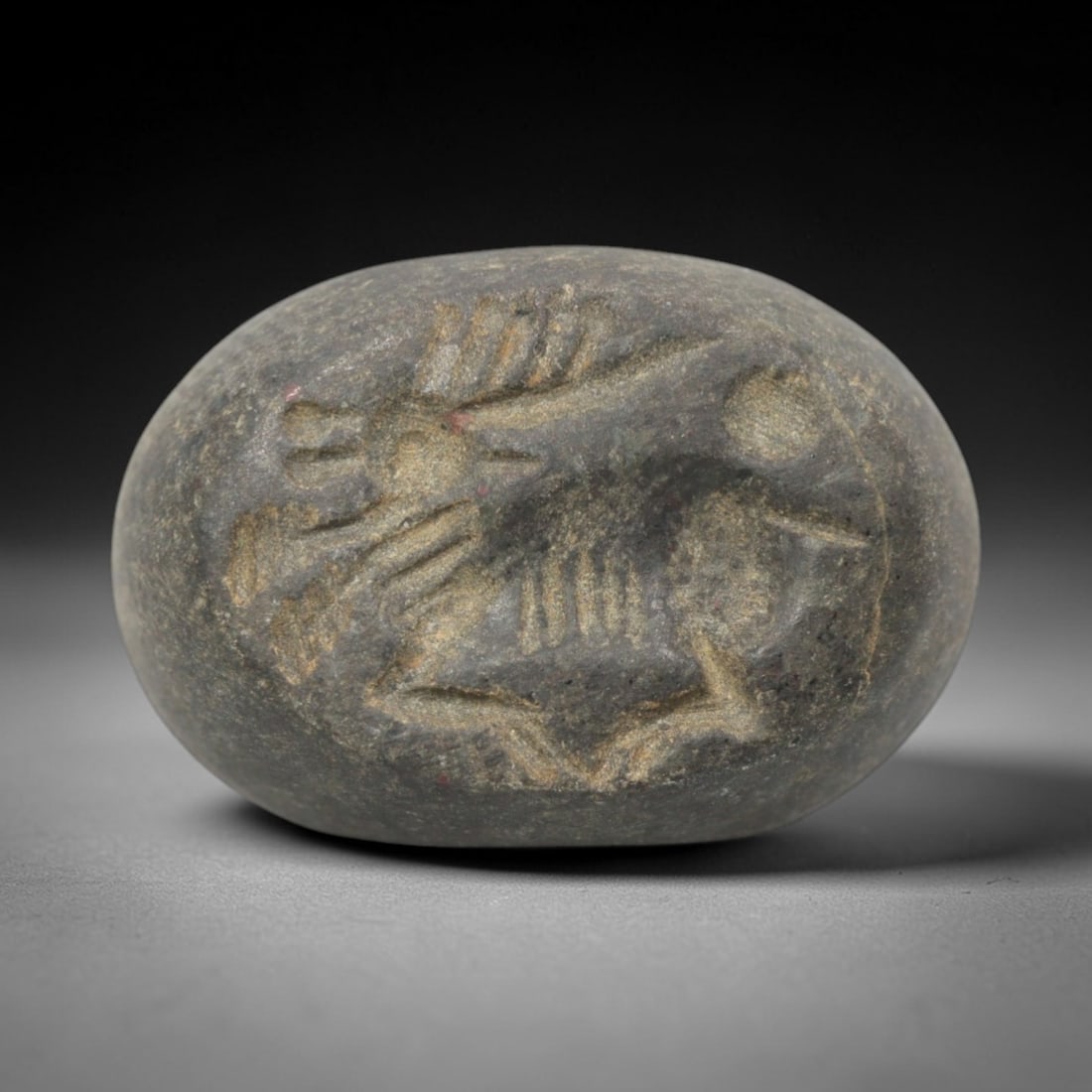 Ancient Stone Hemispherical Stamp Seal - Near Eastern Ibex Figure, 88ZS (1 of 2)