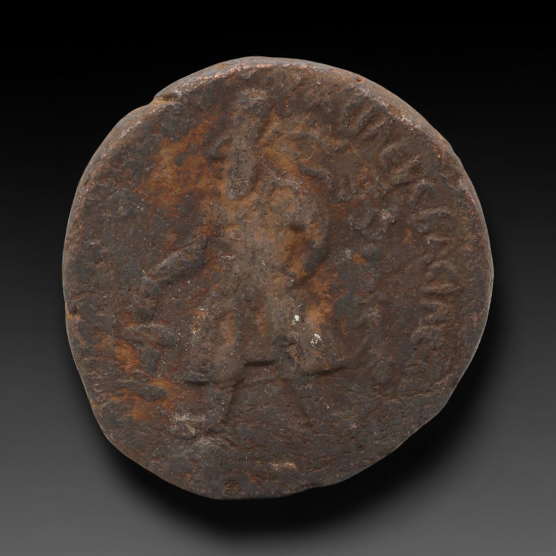 KUSHAN EMPIRE: Horseman Deity - Bronze Coin, 28mm, 15.1g, 96AJ: This bronze Kushan coin features a dynamic horseman deity motif, a central iconographic type of Central Asian numismatics. The composition blends Hellenistic, Iranian, and local steppe artistic tradit