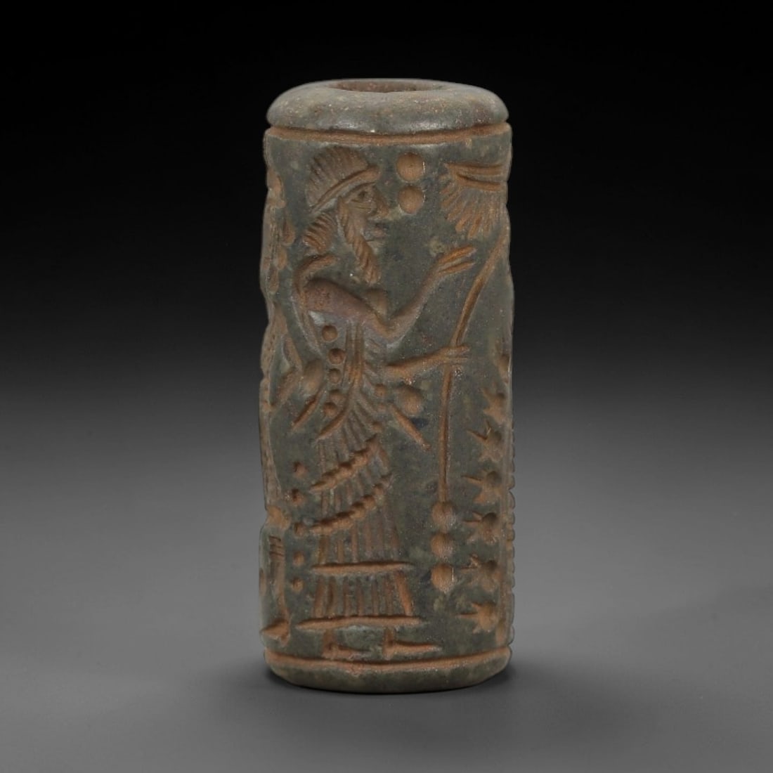 Ancient Steatite Cylinder Seal - Mesopotamian Divine Scene, 29ZP - 2