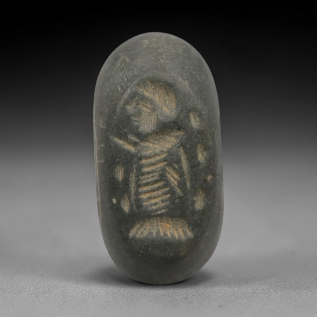 Ancient Stone Hemispherical Stamp Seal - Near Eastern Anthropomorphic Figure, 8ZT (1 of 2)