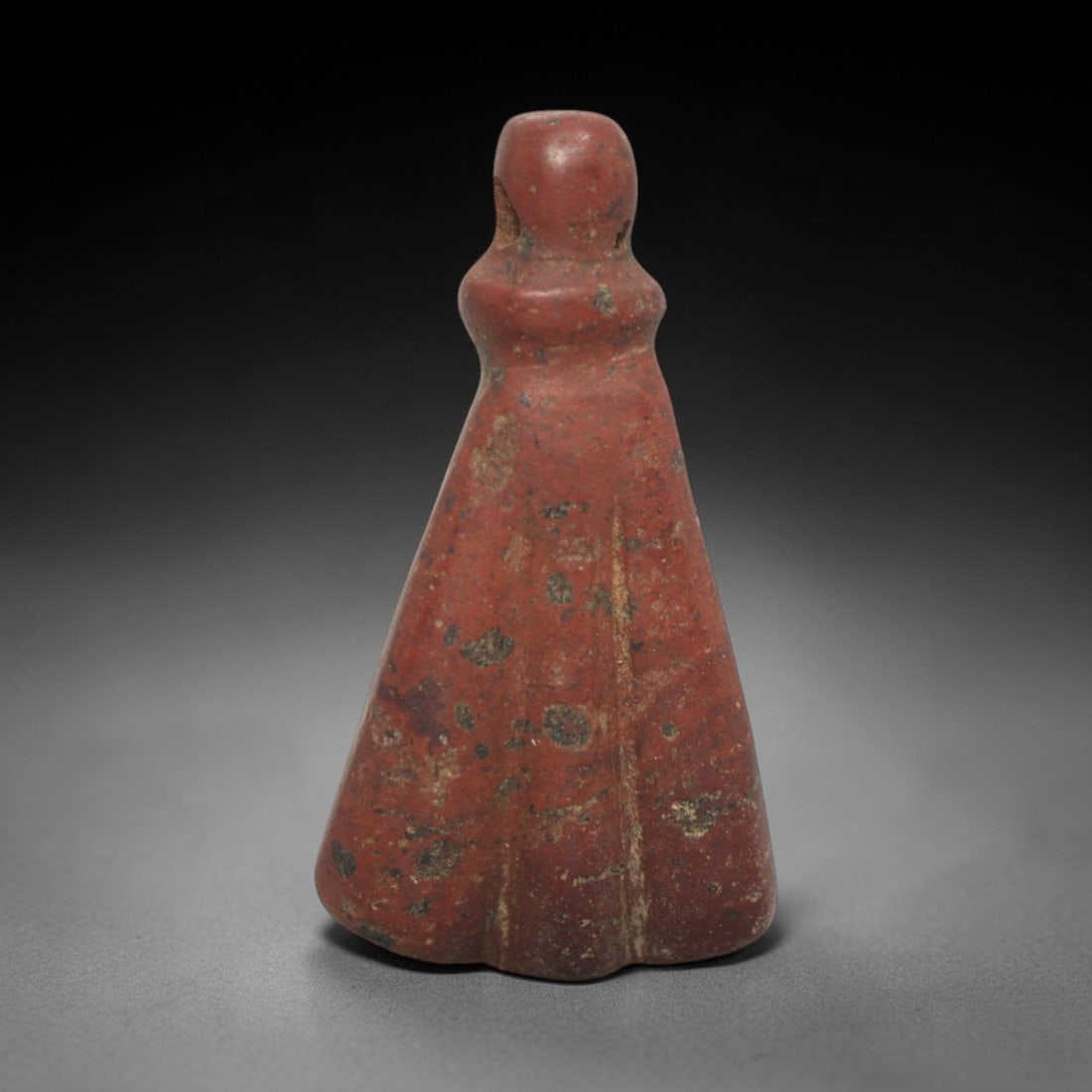 Ancient Egyptian Red Stone Pedestal/Standard Amulet - Carved Pendant Figure, 49ZV: This amulet is carved from a rich, deep red stone with natural mineral speckling and veining, likely brecciated jasper or red steatite, featuring a distinctive pedestal or standard form. The piece tap