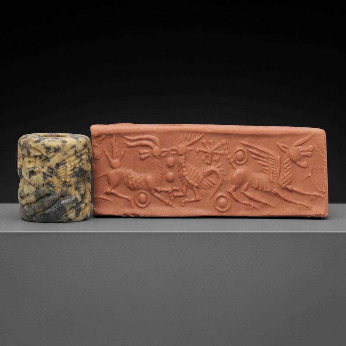 Ancient Lapis Lazuli Cylinder Seal - Mesopotamian Apotropaic Mythical Beast Procession Scene, 45AL (1 of 2)